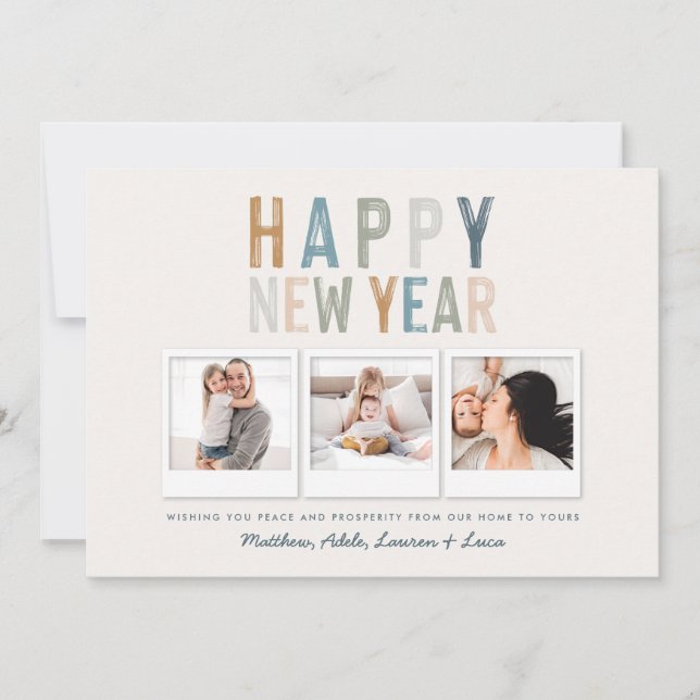 Classy colorful multi photo new years card (Front)