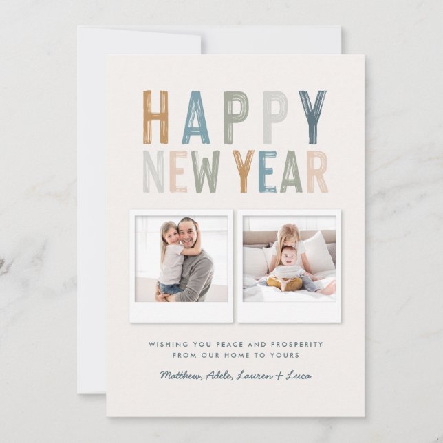 Classy colorful multi photo new years card (Front)