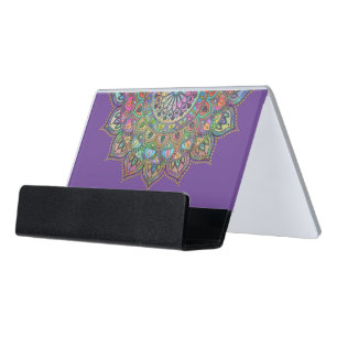Classy Colorfully Mandala India Style 1 Desk Business Card Holder