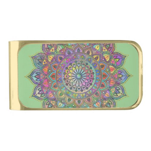 Classy Colorfully Mandala India Style 1 Gold Finish Money Clip