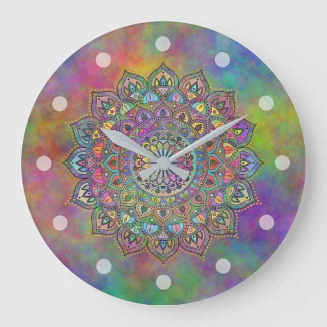 Classy Colorfully Mandala India Style 1 Large Clock (Front)