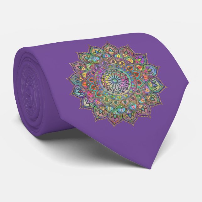 Classy Colorfully Mandala India Style 1 Neck Tie (Rolled)