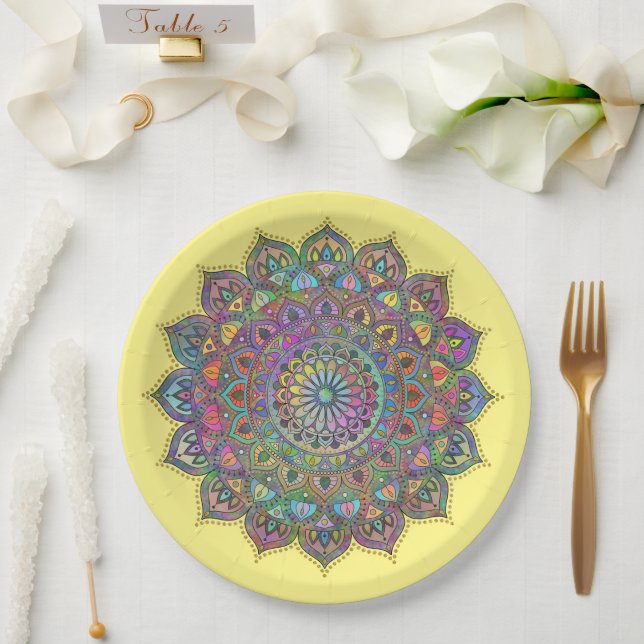 Classy Colorfully Mandala India Style 1 Paper Plates (Wedding)