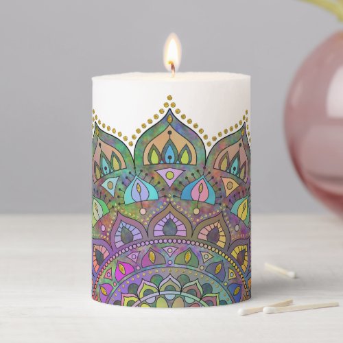 Classy Colorfully Mandala India Style 1 Pillar Candle