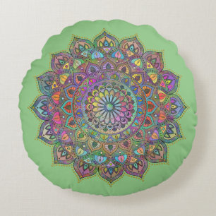 Classy Colorfully Mandala India Style 1 Round Pillow