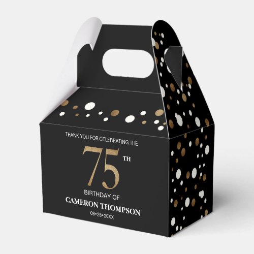 Classy Confetti Gold Black 75th birthday Custom Favor Boxes