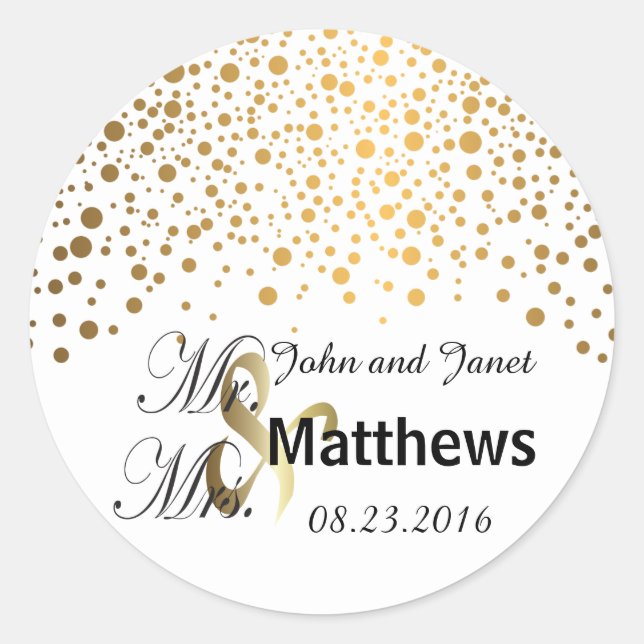 Classy Confetti Gold Dots Classic Round Sticker (Front)