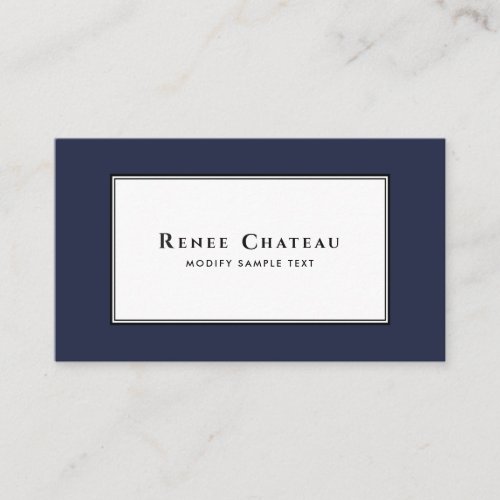 Classy Conservative Elegant Navy Blue Professional Business Card