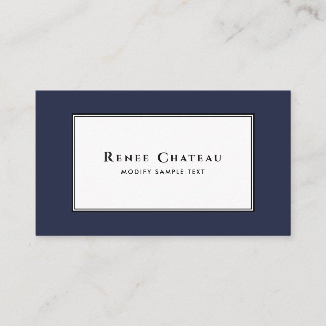 Classy Conservative Elegant Navy Blue Professional Business Card (Front)