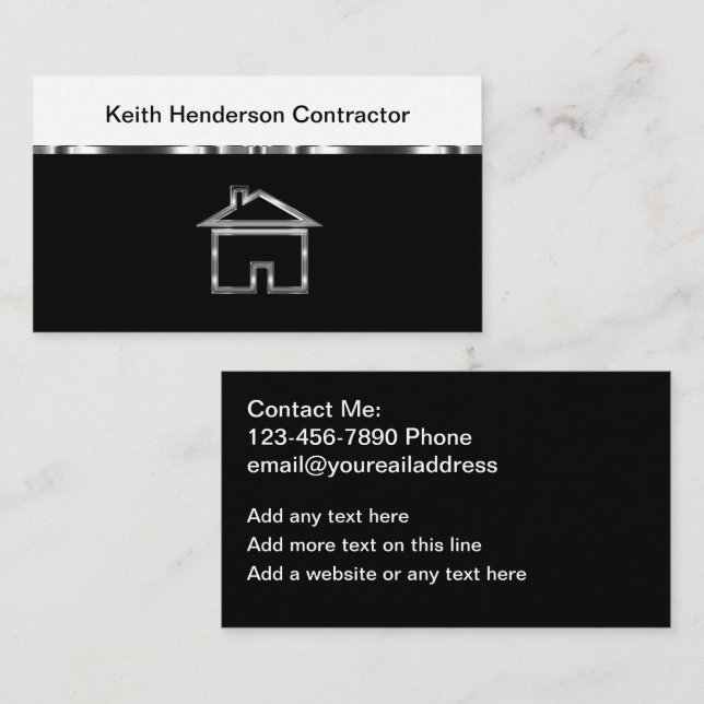 Classy Cool Building Contractor Business Cards (Front/Back)