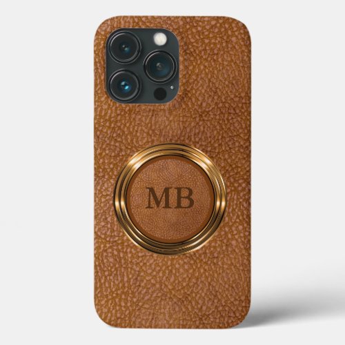 Classy Cool Mens Leather Look Monogram iPhone 13 Pro Case