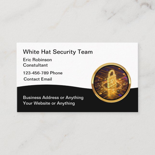Classy Cool White Hat Security Business Cards (Front)