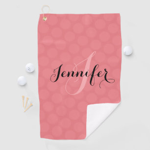 Classy Coral Pink Monogram Golf Towel