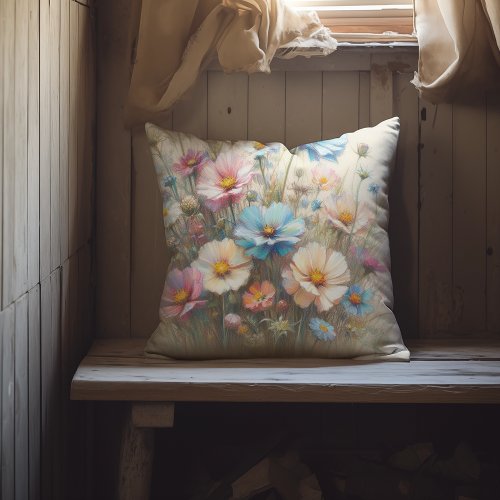 Classy Country Cottage Pastel Floral Art Pattern Throw Pillow