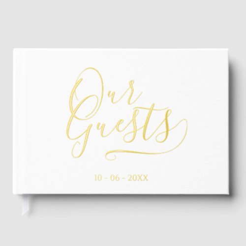 Classy Couple Initials Wedding Date Year Gold Foil Foil Guest Book