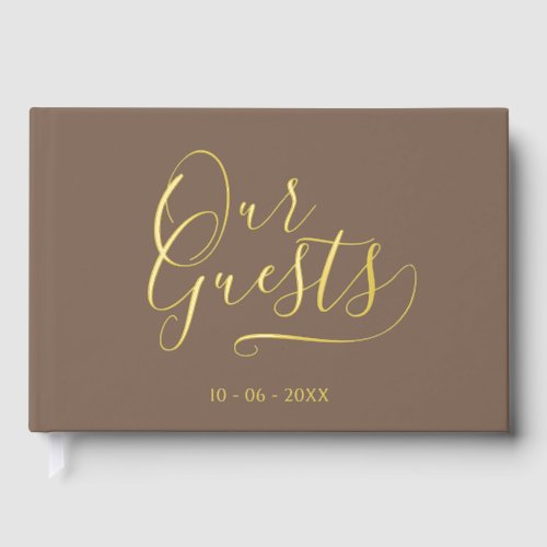 Classy Couple Initials Wedding Date Year Gold Foil Foil Guest Book