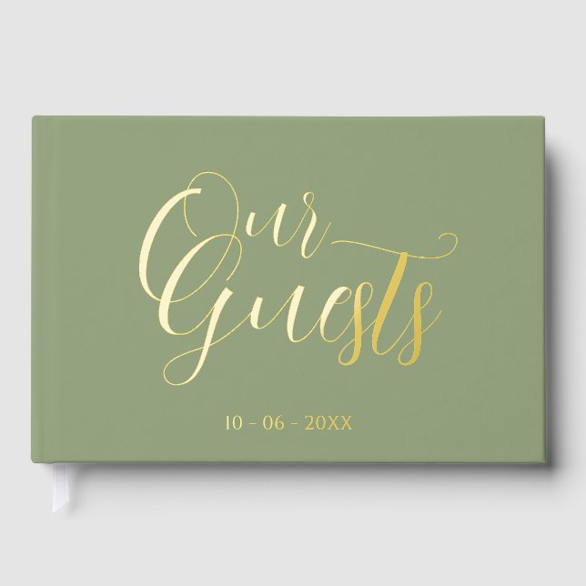 Classy Couple Initials Wedding Date Year Gold Foil Guest Book (Front)