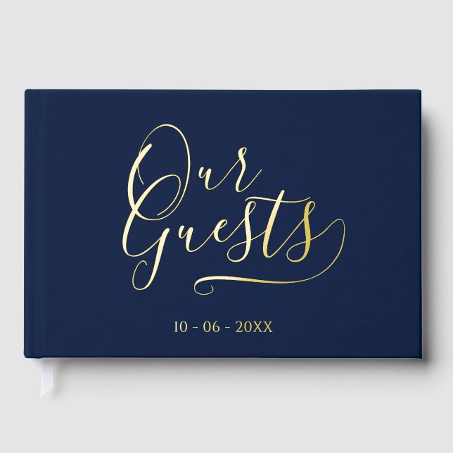 Classy Couple Initials Wedding Date Year Gold Foil Guest Book (Front)