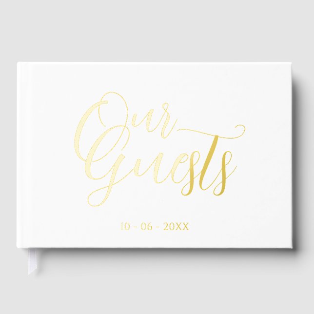 Classy Couple Initials Wedding Date Year Gold Foil Guest Book (Front)