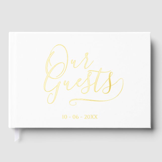 Classy Couple Initials Wedding Date Year Gold Foil Guest Book (Front)