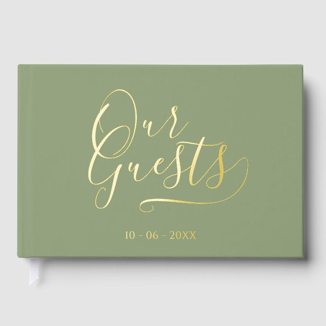 Classy Couple Initials Wedding Date Year Gold Foil Guest Book (Front)