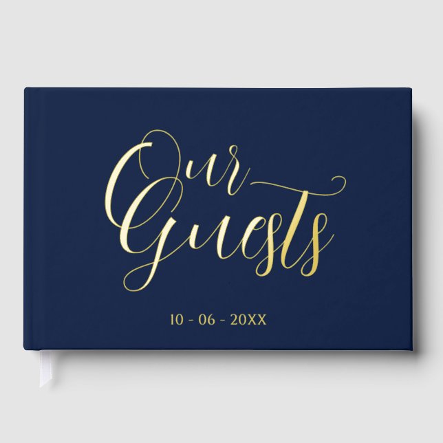 Classy Couple Initials Wedding Date Year Gold Foil Guest Book (Front)