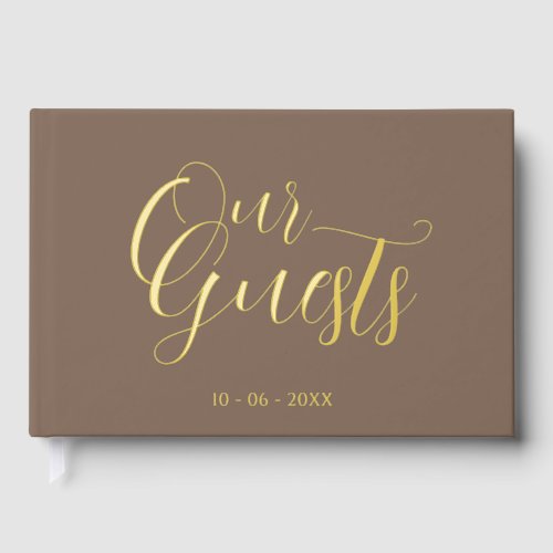 Classy Couple Initials Wedding Date Year Gold Foil Guest Book