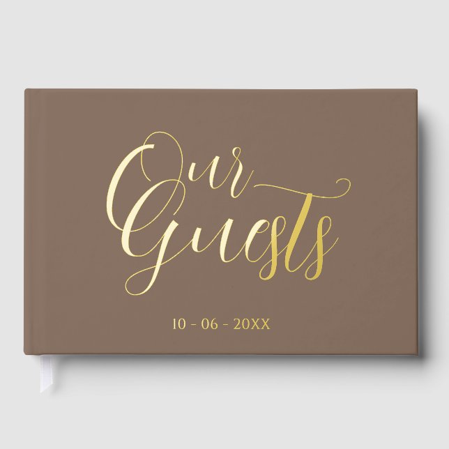 Classy Couple Initials Wedding Date Year Gold Foil Guest Book (Front)