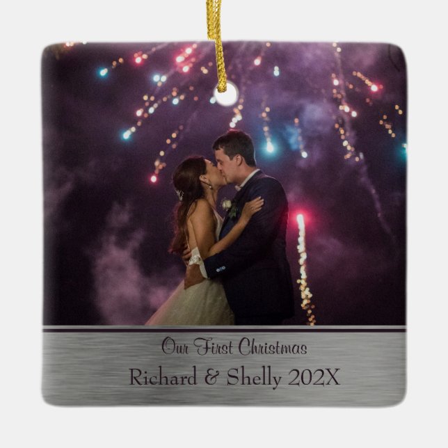 Classy Couples First Christmas Ceramic Ornament (Front)