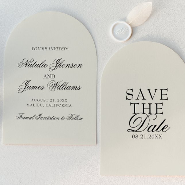 Classy Cream Black Old Money Fancy Arched Wedding Save The Date (Creator Uploaded)