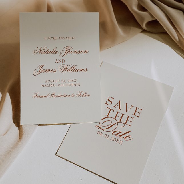 Classy Cream Burnt Orange Boho Terracotta Wedding Save The Date (Creator Uploaded)