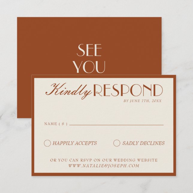 Classy Cream Burnt Orange Old Money Boho Wedding RSVP Card (Front/Back)