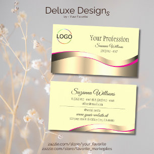 Classy Cream Wavy Gold Decor with Brand Logo Business Card