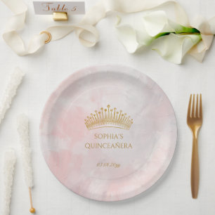 Classy Crown Pink Quinceanera Custom Paper Plates