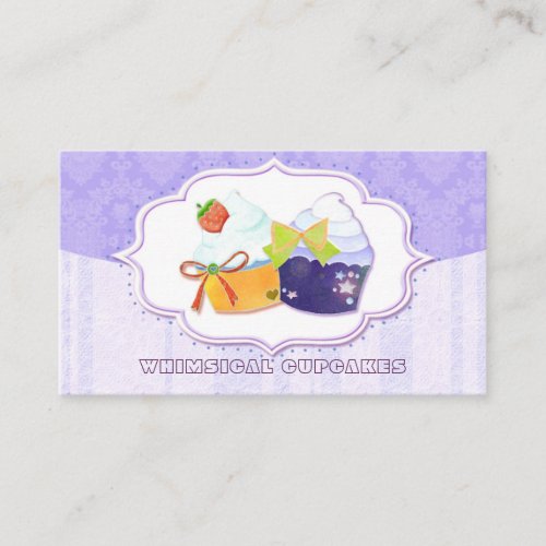 Classy Cute Bakery Cupcake &amp; Damask Business Cards