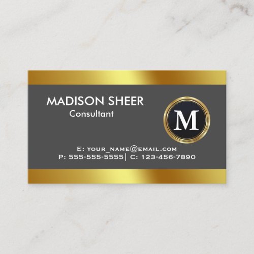 Classy custom logo on golden gradient circle black business card