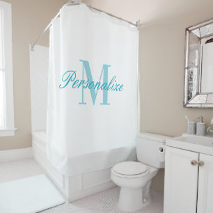Classy custom name monogram azure blue shower curtain
