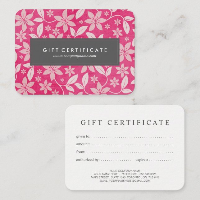 Classy Customizable Floral Gift Certificate (Front/Back)