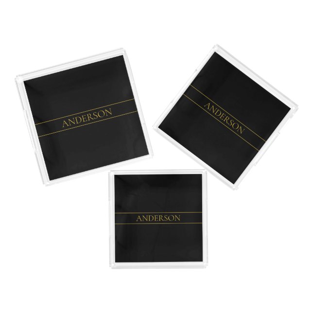 Classy Customizable Gold Text & Lines Acrylic Tray (Set)