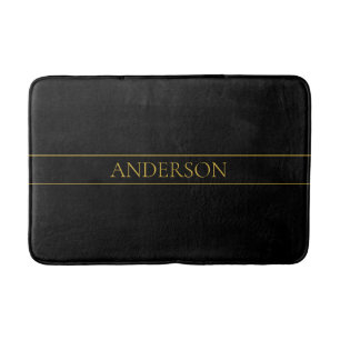 Classy Customizable Gold Text & Lines Bath Mat