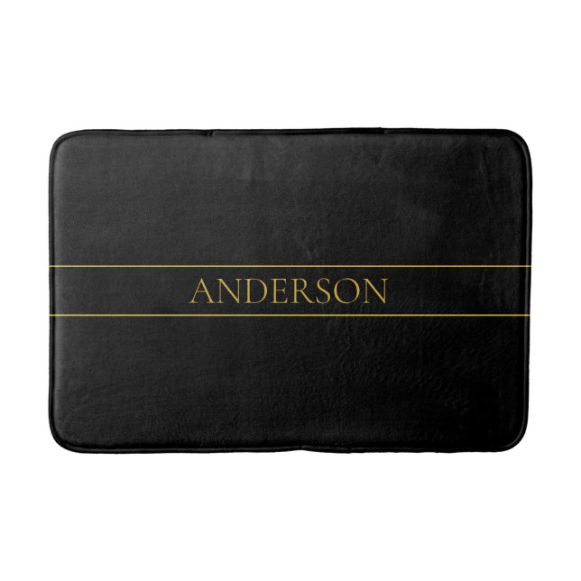 Classy Customizable Gold Text & Lines Bath Mat (Front)