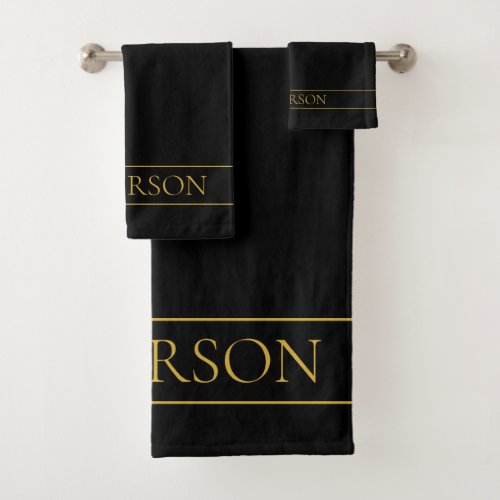 Classy Customizable Gold Text  Lines Bath Towel Set