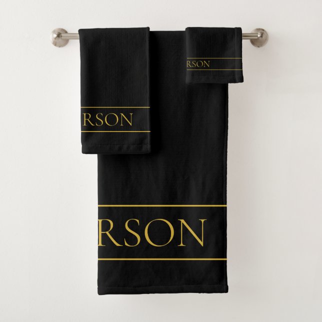 Classy Customizable Gold Text & Lines Bath Towel Set (Insitu)