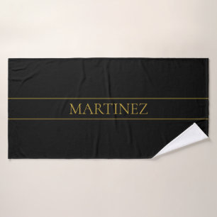 Classy Customizable Gold Text & Lines Bath Towel Set