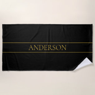 Classy Customizable Gold Text & Lines Beach Towel