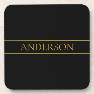 Classy Customizable Gold Text & Lines Beverage Coaster