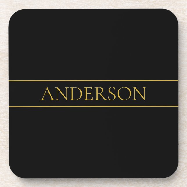 Classy Customizable Gold Text & Lines Beverage Coaster (Front)