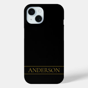 Classy Customizable Gold Text & Lines iPhone 15 Case