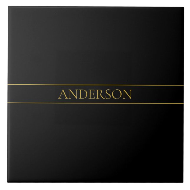 Classy Customizable Gold Text & Lines Ceramic Tile (Front)