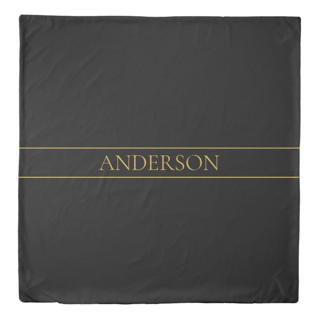 Classy Customizable Gold Text & Lines Duvet Cover (Front)
